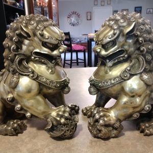 Bronze antique Foo Dog set